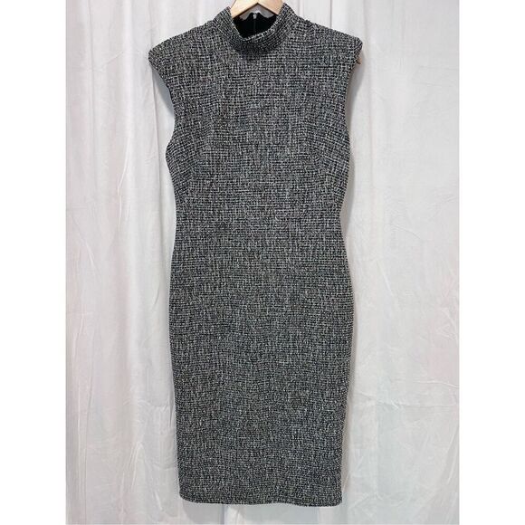 Black Halo Women's Black Gray Tweed Sleeveless Sheath Dress Size 12 NWOT - Picture 4 of 10